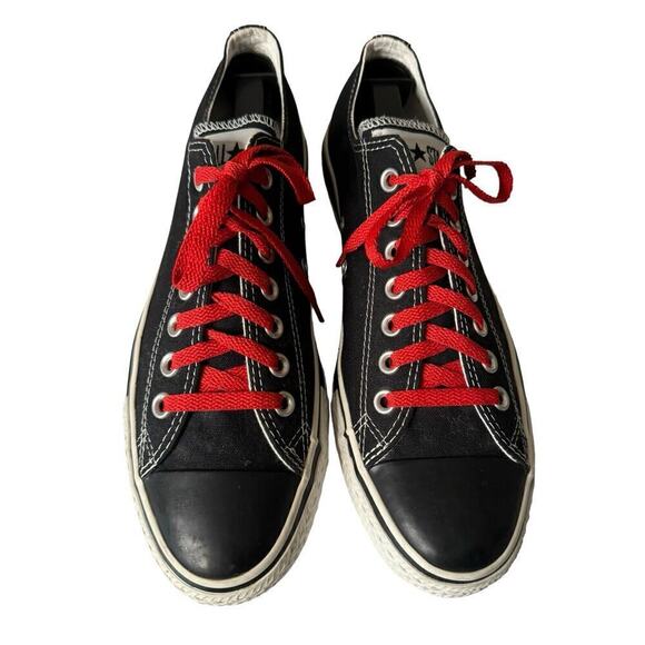 Converse Chuck Taylor Black Canvas Low Top All Star Sneakers Men’s 9 Red Laces - Picture 6 of 9